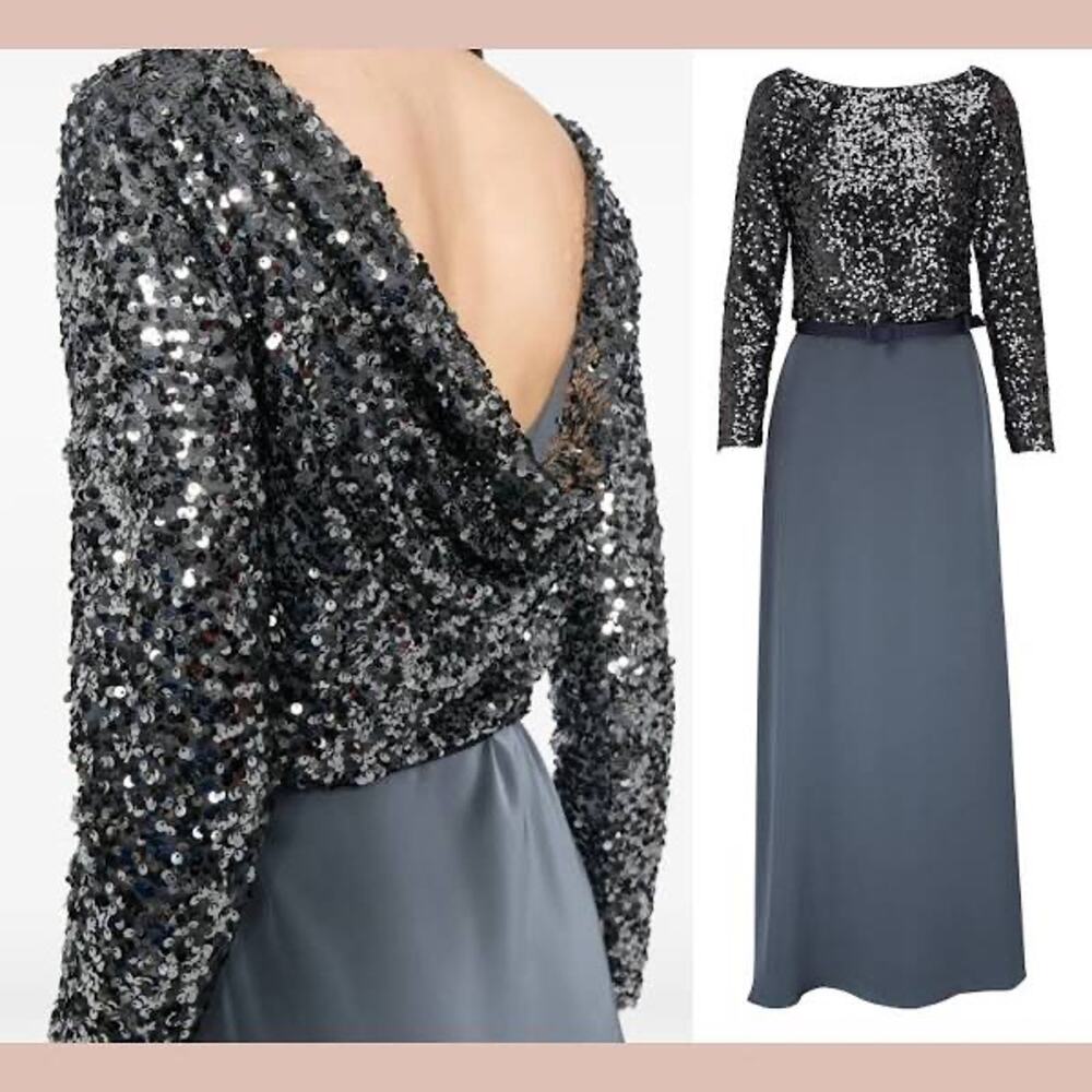 Sachin + Babi‎ NWT Colette Belted Sequin & Satin Dress In Gunmetal Sz:2 Ret$950. - Picture 3 of 5